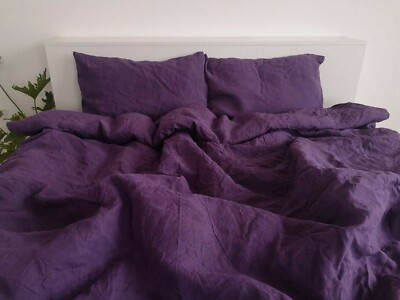 Purple Linen Duvet Cover Softened Linen Bedding set, Duvet Cover with pillow set