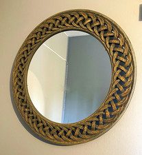 Round Grey Braided Framed Wall Mirror 38cm Wall Mounted Clear Glass