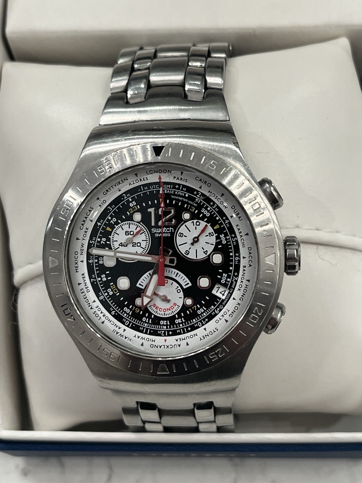 Swatch Watch Irony Get Fly Black YOS414G 47mm Swiss Chronograph