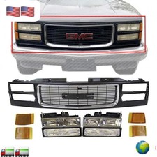 New Front Black Grille Headlight Kit 9pc For 1994-2002 Gmc Ck Pickup Old Style
