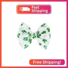 Lanmerry St.Patrick's Day 5 Inch Sequins Bow Hair Clips Clover Glitter Bow Green