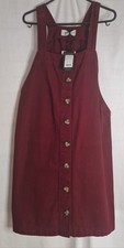 NEW LOOK Ladies burgundy denim pinafore dress size 12 bnwt (a16691/1)