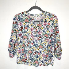 Style & Co Henley White Floral Top Roll Tab Sleeves Womens Plus 3X