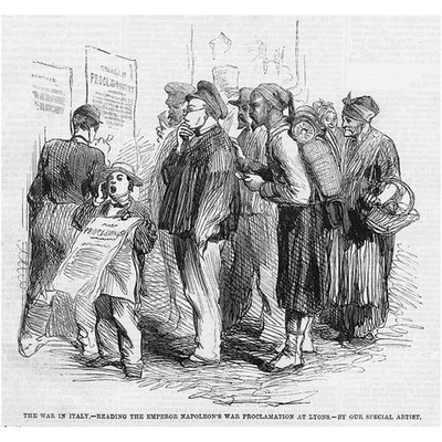 FRANKREICH Lesen Kaiser Napoleons Kriegsproklamation in LYON - Antiker Druck 1859
