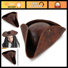Faux Leather Pirate Hat - Brown Distressed Tricorn Hat for Costume Parties Cos
