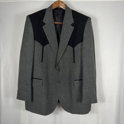 Circle S Western Blazer Sport Coat Black Yoke Grey Two Button Mens 48R