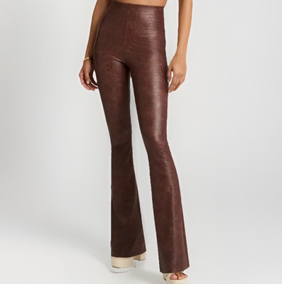 Commando Faux Leather Croc Embossed Flare Pant Brown High Rise S/M Animal Edgy