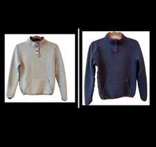 Marine Layer Corbet Reversible Pullover 1/4 Snap Quilted Gray Blue Red Womens XS