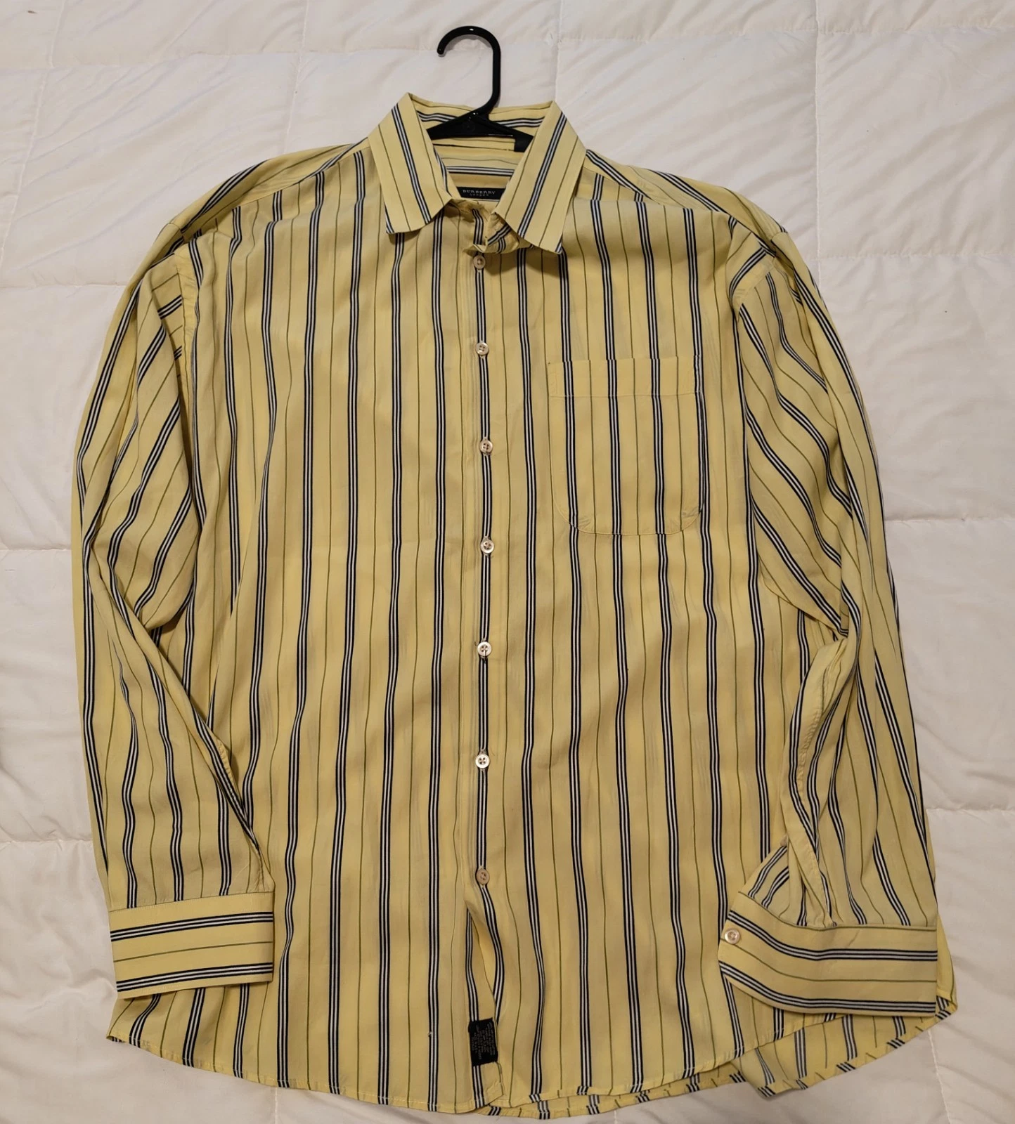 Camicia uomo XL Made In USA lusso Burberry London giallo blu righe bottoni