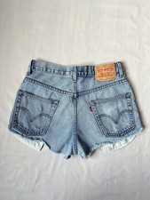 Vintage Levis 550 Denim Shorts Cut out light Wash blue Jean Cotton Raw Edge W30