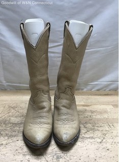 Justin Men's Western Cowboy Boots Beige Leather Made in USA Size 7.5D