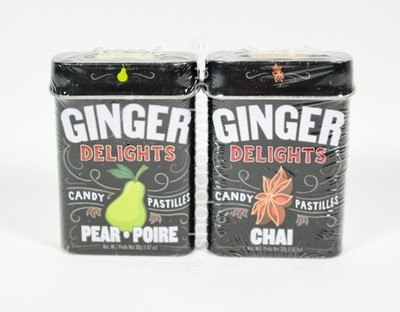 2 Ginger Delights 1 PEAR and 1 CHAI Candy 1.07oz tin 01/14/2027
