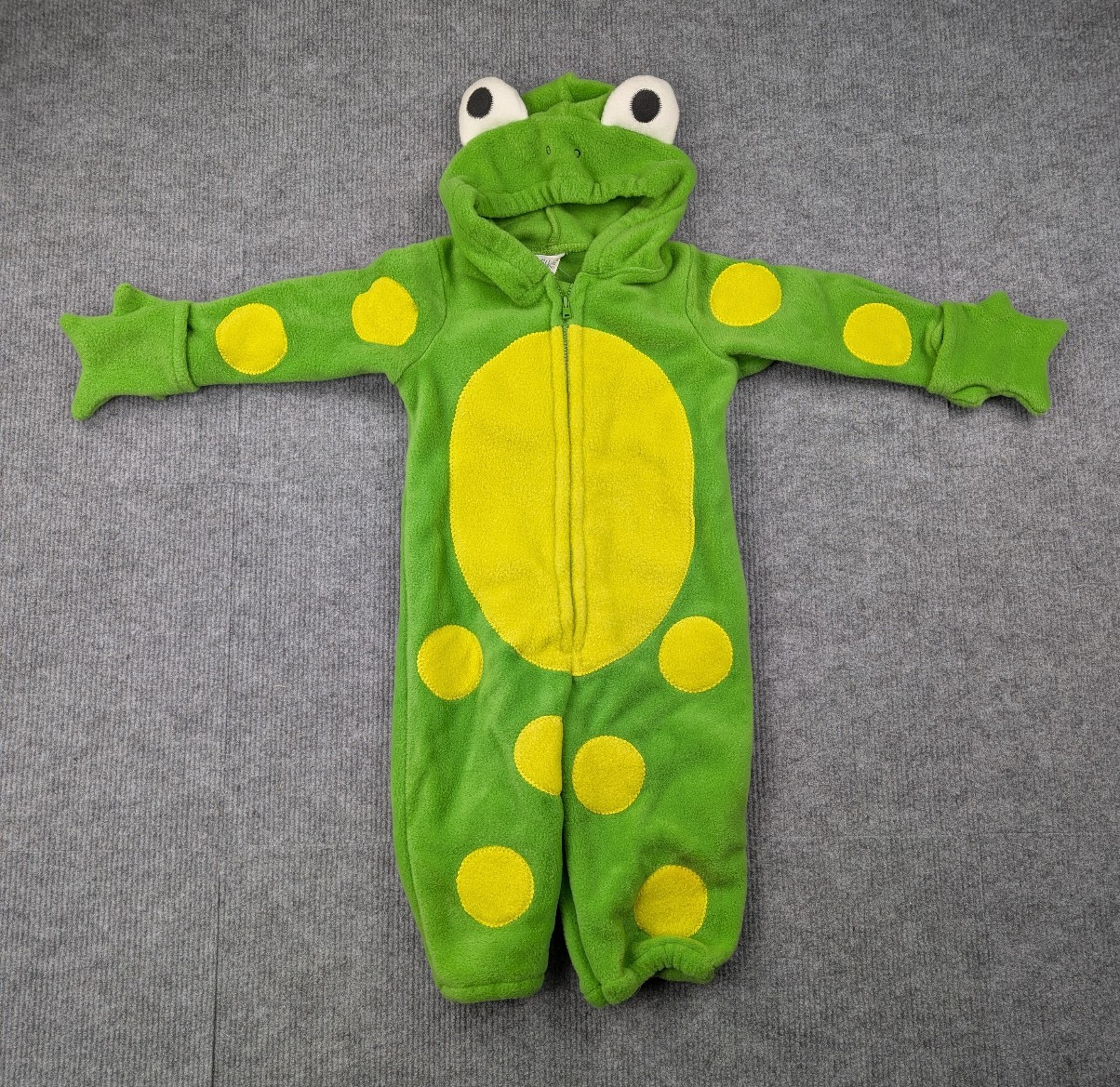 Antiguo Disfraz de Halloween Azul Marino Vintage Bebé 12-18M Rana Verde Vellón Novedad Y2K Cremallera