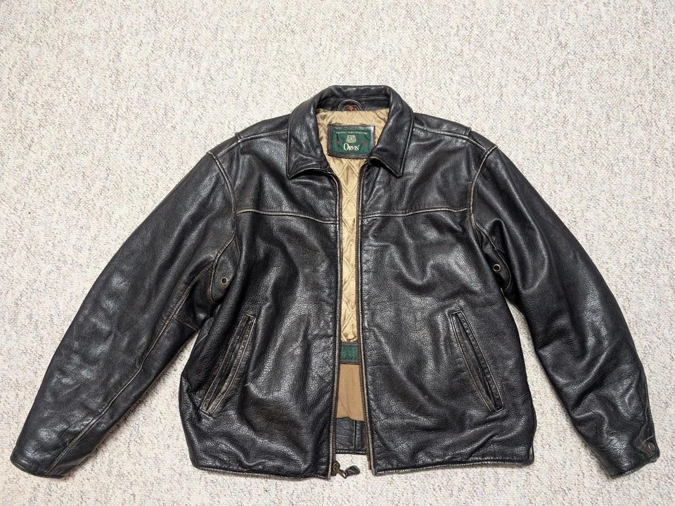 vintage ORVIS leather jacket L dark brown MOTORCYCLE cowhide BIKER bomber - Image 3 of 4