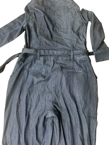 White House Black Market Denim Jumpsuit Womens Sz 8 Dark Blue Stretch Wrap NWT - Picture 17 of 22