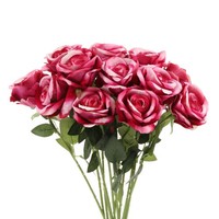 12Stk Tiefrosa Rosen KüNstliche Blumen, Samtrose Echte BerüHrung GefäLschte Rose