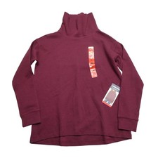 Lands' End Shirt Womens Medium Red Long Sleeve Waffle Funnel Neck Knit Top