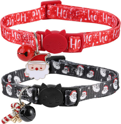 2 Pack Christmas Cat Collar breakaway with Bell, Holiday Puppy Collars with