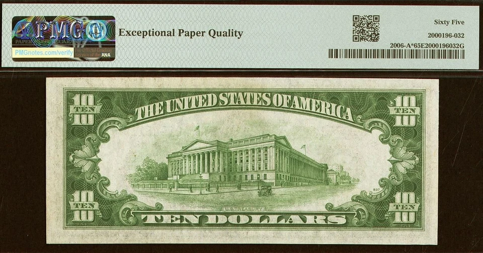 1934A $10 Federal Reserve Note PMG Gem 65EQ - Boston Star - Fr 2006-A* - Image 3 of 3