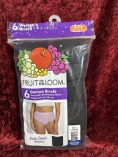 Fruit of the Loom Womens BRIEFS Size 6M Underwear Eversoft Cotton BLACK 6 Pack
