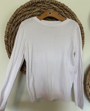 Talbots Cashmere Blend White Knit Crewneck Lightweight Pullover Sweater Size L