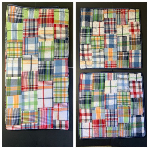Trapunta Madras Patchwork Bambini Pottery Barn Completa Regina + 2 Euro Federe Quadrate 3 pz. - Foto 16 di 22