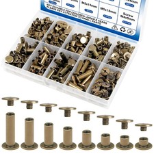 130Sets Chicago Screws Kit, Bronze Screw Rivets, 8 Sizes Carbon Steel Binding...