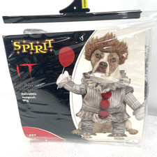 Spirit Halloween "IT" Dog Pet Costume Wig Balloon Jumpsuit Pennywise Clown Med