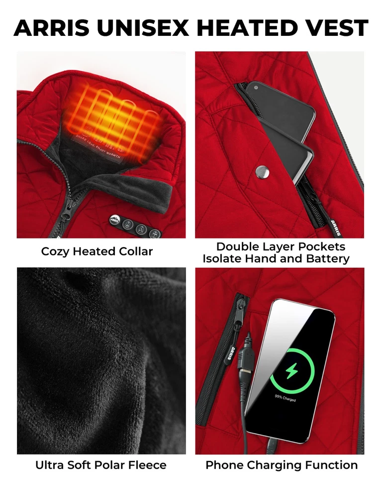 ARRIS Chaleco Térmico Mujer, Talla Ajustable 7.4V Chaleco Cálido Eléctrico con Batería Foto 4 de 4