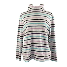 T By Talbots LP Snap Mock Neck Top Grey Striped Confetti Speckled Long Sleeve PL