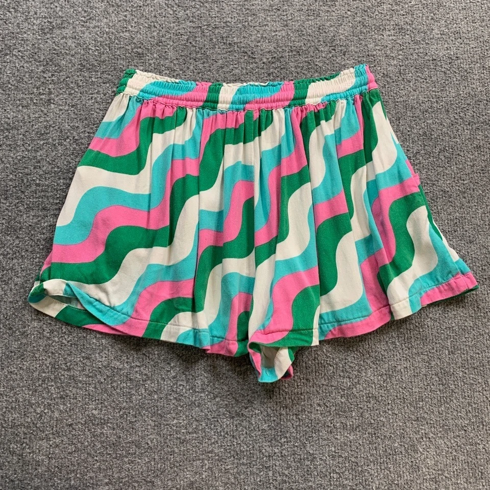Boden Shorts Girls 11-12Y Pink Green Multi Wave Striped Elastic Waist Culotte - Изображение 3 из 4