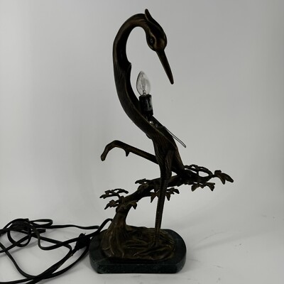 Tin Chi Andrea by Sadek Art Glass Crane Bird Table Lamp 1996 Works