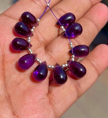 Natural Dark Purple Amethyst Smooth Drops Gemstone Beads Jewelry 8-13mm 10 Piece