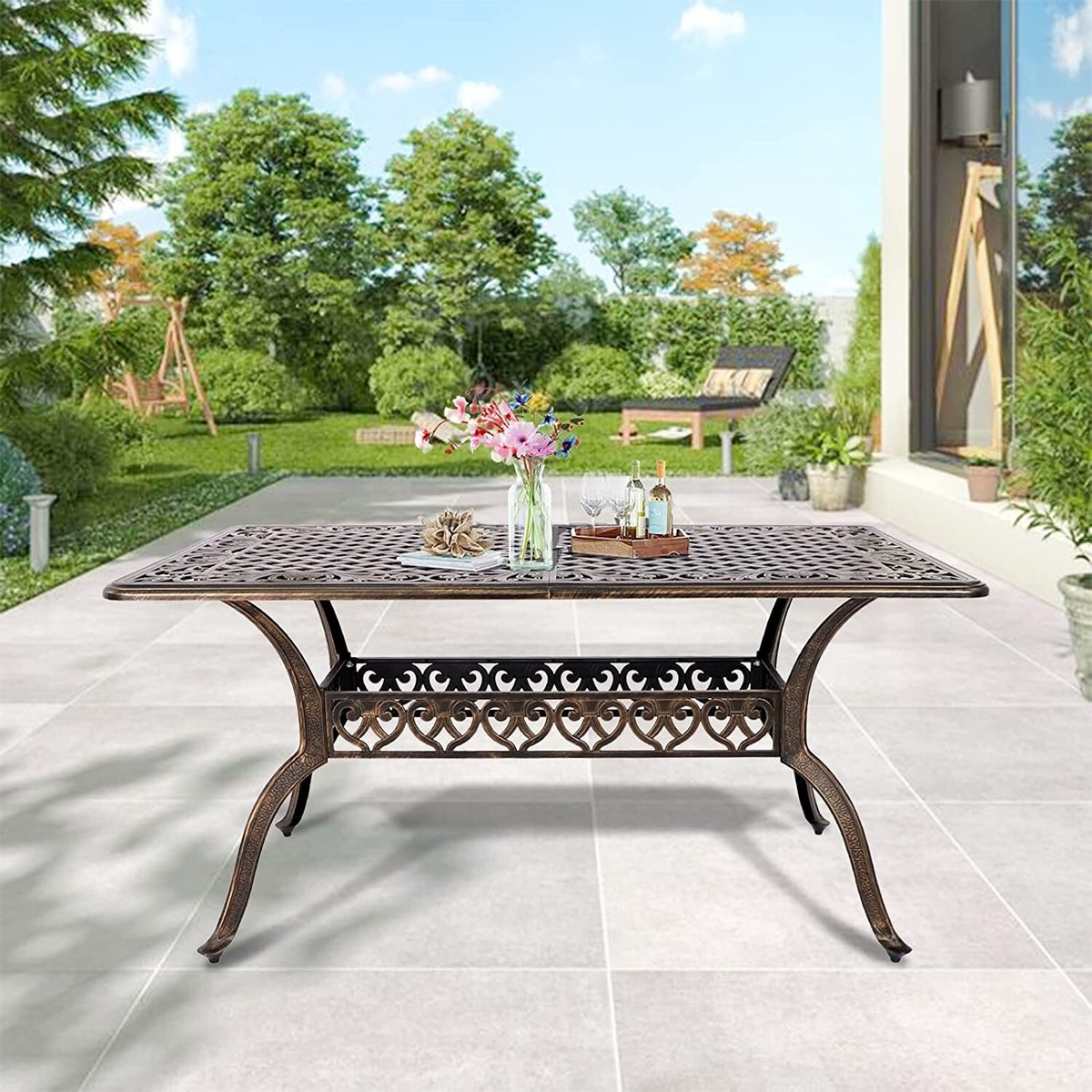 bronze rectangular patio table with umbrella hole Patio Dining Table for 6 Person Rectangular with Umbrella Hole Outdoor Table