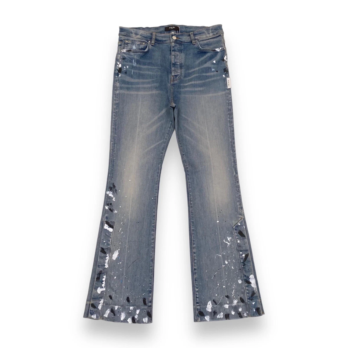 Amiri Paint Splatter Flared Denim Jeans Blue 34W