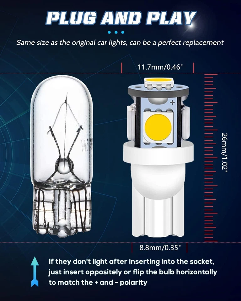 ALOPEE 30 Pack 194 LED Bulb Warm White 3000K T10 Wedge LED Bulb 5SMD 5050 Chips - Image 2 of 4