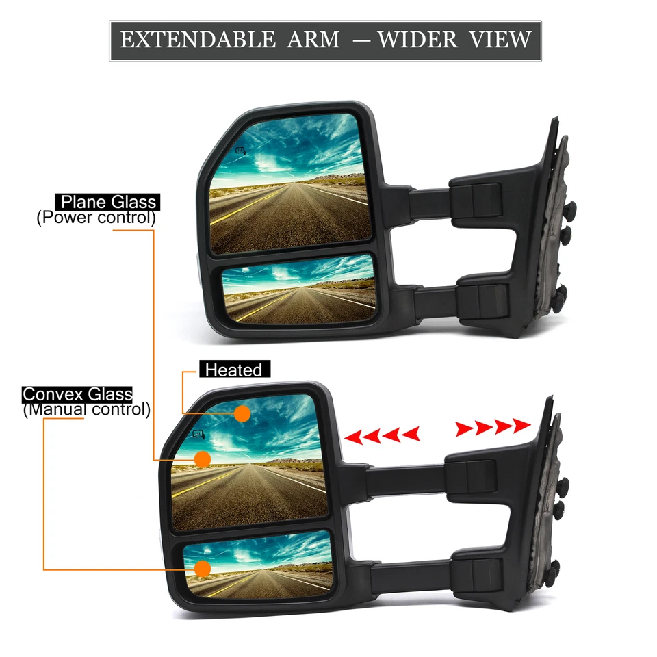 Upgrade Towing Mirrors For 11-16 Ford F250 F350 Super Duty Power Heated Signal - Image 3 of 4