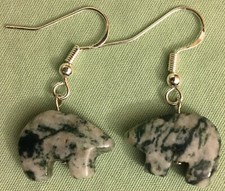TREE AGATE HEARTLINE BEAR EARRINGS, Lg - Beads with Sterling Silver Ear Wires 1