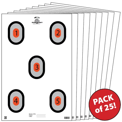 FREEDOM GUN TARGETS 25 Paper Shooting Targets for Gun Range Rifle Pistol Handgun 5 Spot Ovals 23x35