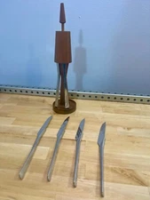 Rare MCM B&B Steak Knife Set Teak Wood Block Space Age Rocket Mid Century Modern