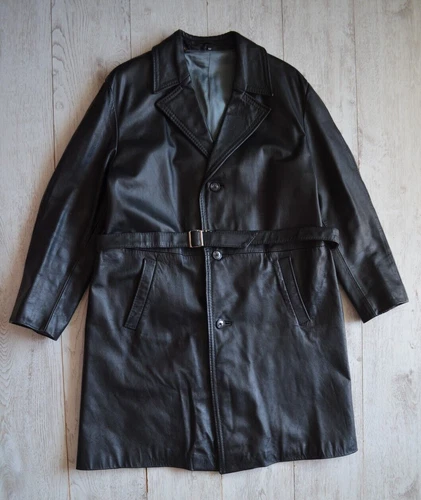 WW2 Type German Military Officers Leather Men's Trench Coat Jacket size 52 L/XL