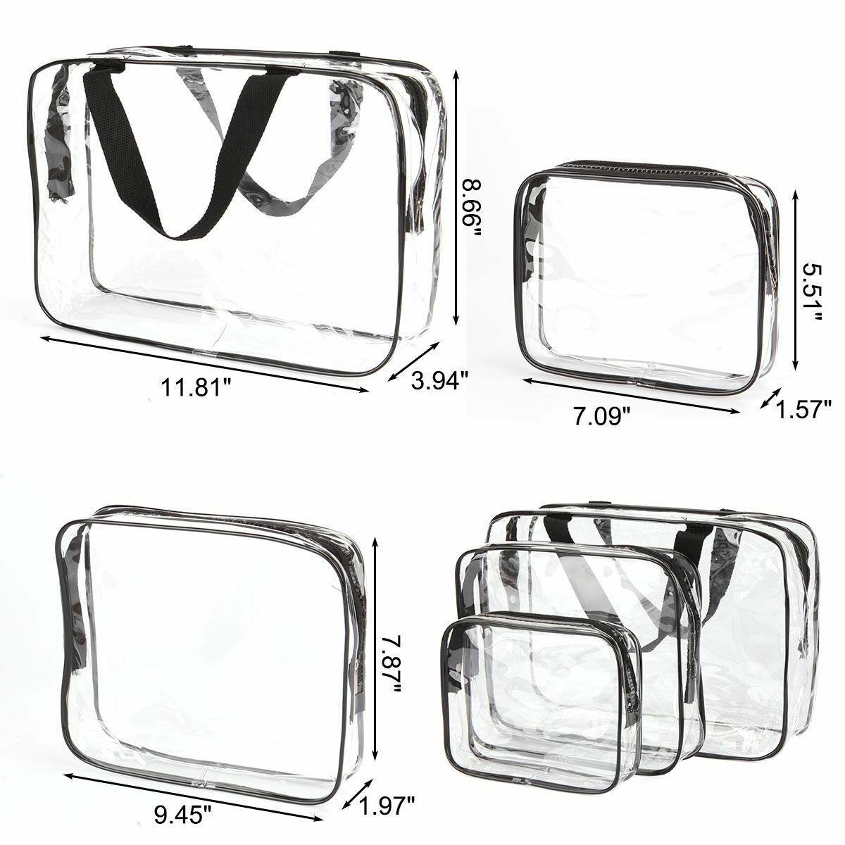 3PCS Travel Transparent Cosmetic Makeup Storage Bag Toiletry Organizer S+M+L