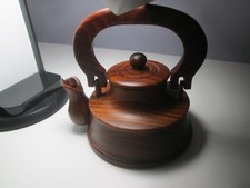 Miniature Wooden tea Pot 4" by 3" high W/ handle 4.5"