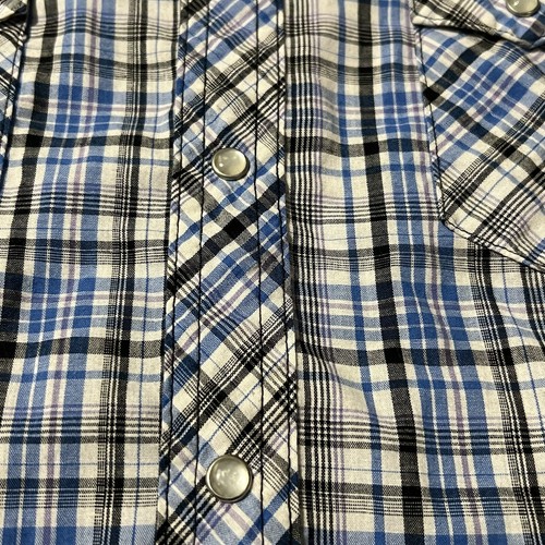 Wrangler Wrancher Men's L Western Blue Plaid Pearl Snap Button Shirt Sleeves - Picture 3 of 8