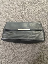 Halogen Black Vegan Leather Pebbled Leather Large Clutch Silver Handbag Purse