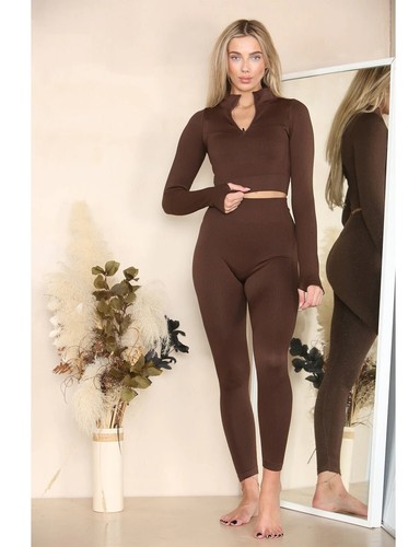 Tuta da ginnastica donna a costine salopette mezza zip set 2 pezzi - Foto 5 di 8