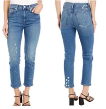 Hudson Barbara Jeans Womens 29 High-Rise Crop Straight Distressed Splatter Paint