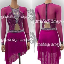 Ice Skating Adult Figure skating Dress Gymnastics Costume deep pink dance skirt