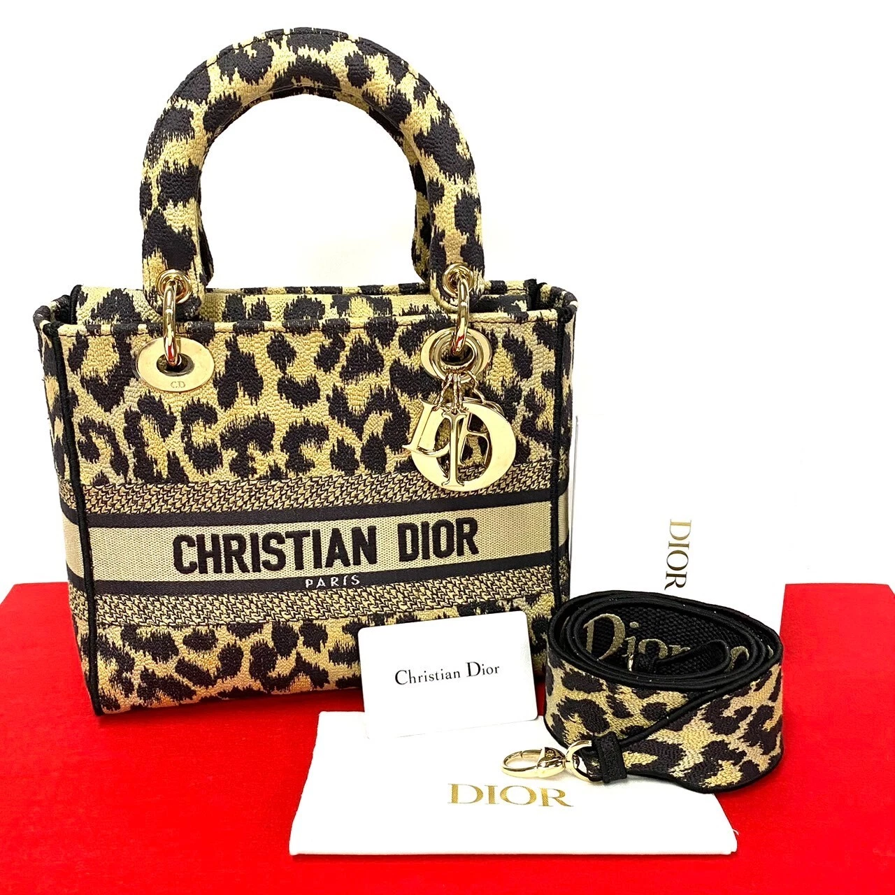 Christian Dior LADY D LITE Sac à bandoulière moyen motif léopard toile beige...