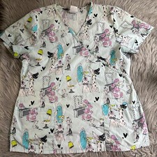 Scrubstar Scrub Top Womens Size Large Dog Print Short Sleeve Work Shirt